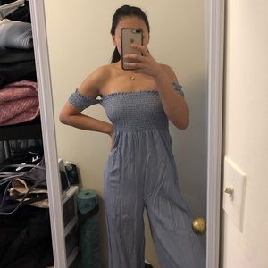 Striped off the shoulder jumpsuit